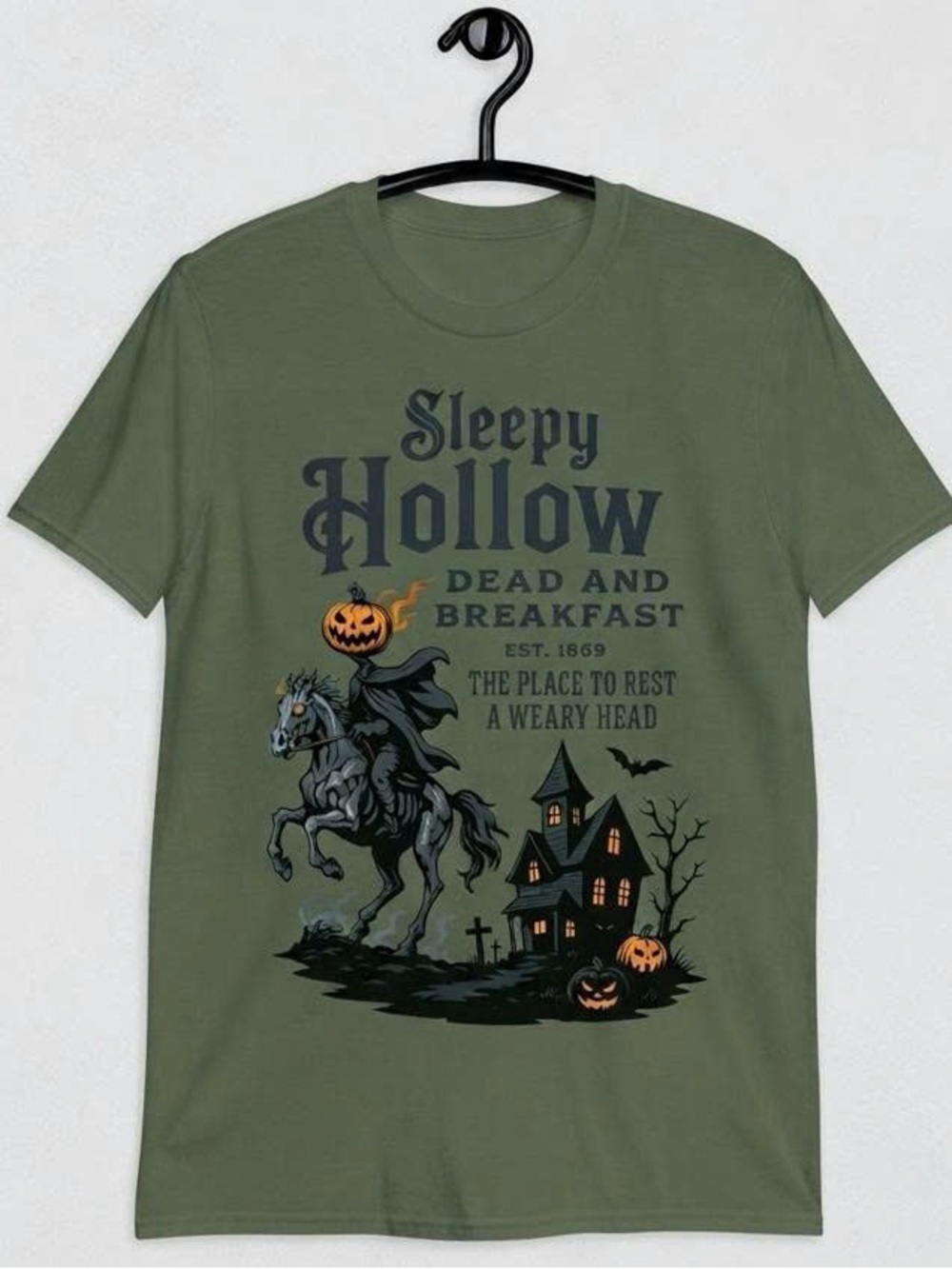 Sleepy Hollow Dead and Breakfast Olive Green T-Shirt